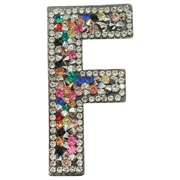 Letter F Multicolor Rhinestone Iron On Patch - Picture 2 of 2